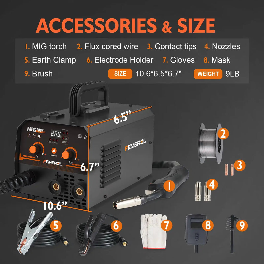 Dual-function 130A MIG/stick welder for all home welding projects. Portable design for workshop & outdoor repairs.