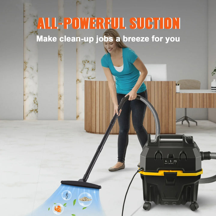 Versatile Tavvitaimp18 wet dry vacuum for home, garage, car. Strong suction for liquids & dry debris on multi-surfaces.