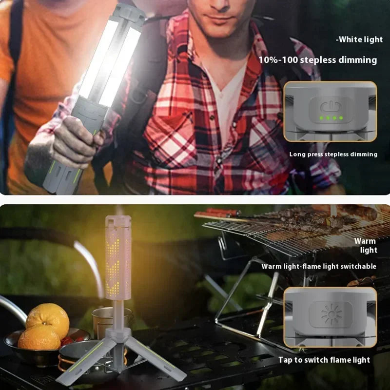 Rechargeable LED lantern and work light (1000 lumens), essential for camping, hiking, and power outages.
