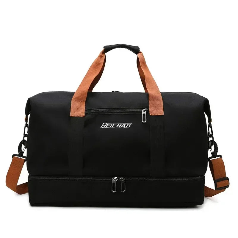 Practical women's fitness travel bag. Large capacity, wet-dry separation for organized sports gear and weekend essentials.