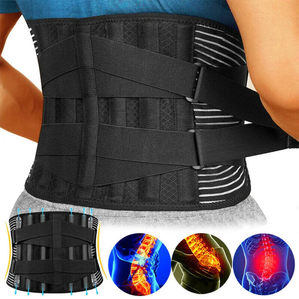 Unisex 360° lumbar support back belt for pain relief, spine stability, and posture correction.
