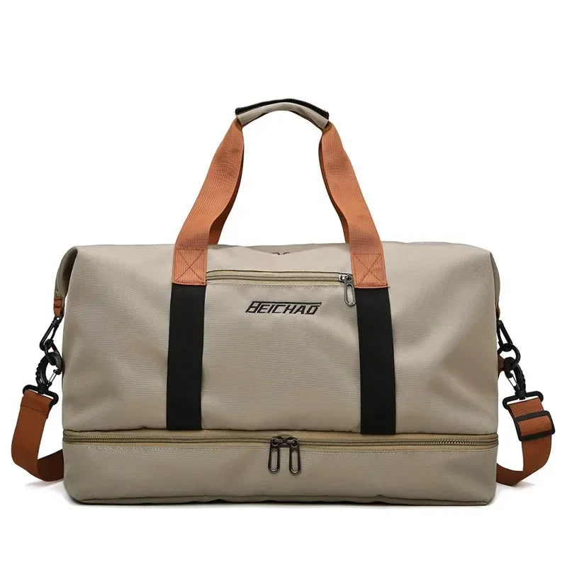 Women's large capacity fitness travel bag with wet/dry separation. Ideal gym duffel for organized sports & weekend trips.