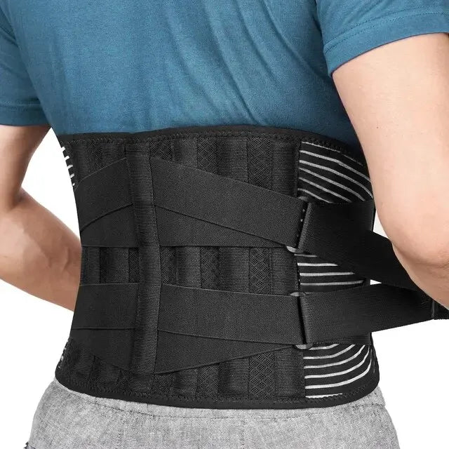 Lumbar support belt for back pain prevention, spine stability, and active lifestyle support.