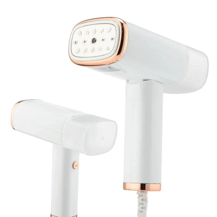 Portable 1000W fabric steamer, ideal for travel. Quick wrinkle remover for fresh clothes on-the-go.