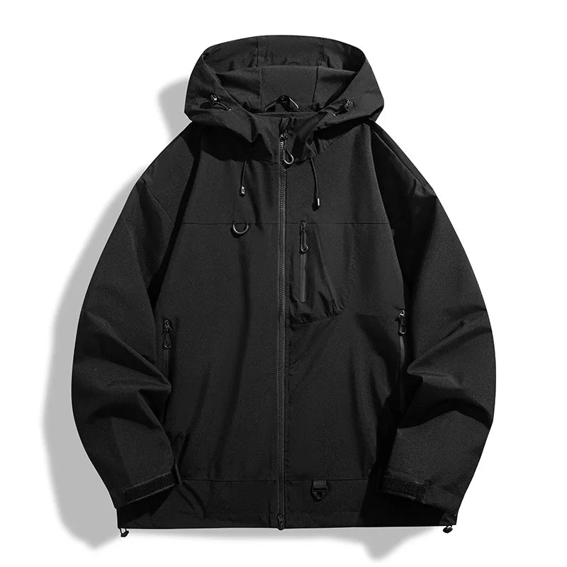 Durable men's weatherproof ridge jacket offering protection from wind and rain on outdoor trails.