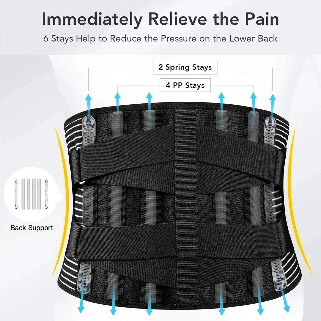 Discreet unisex lumbar support belt for active lifestyles, back pain relief, and injury prevention.