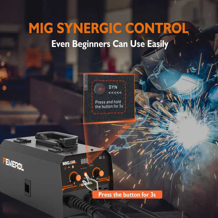 Compact 130A MIG welder, perfect for DIY home projects & small metal repairs. Easy to operate workshop equipment.