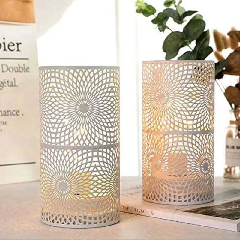 Home decor cordless LED cylinder lamps (set of 2). Minimalist design providing warm, decorative accent light.
