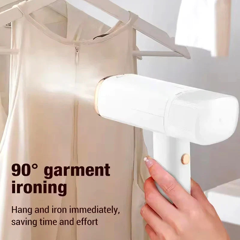 Handheld garment steamer. Compact and powerful 1000W portable fabric wrinkle remover for quick clothes care.