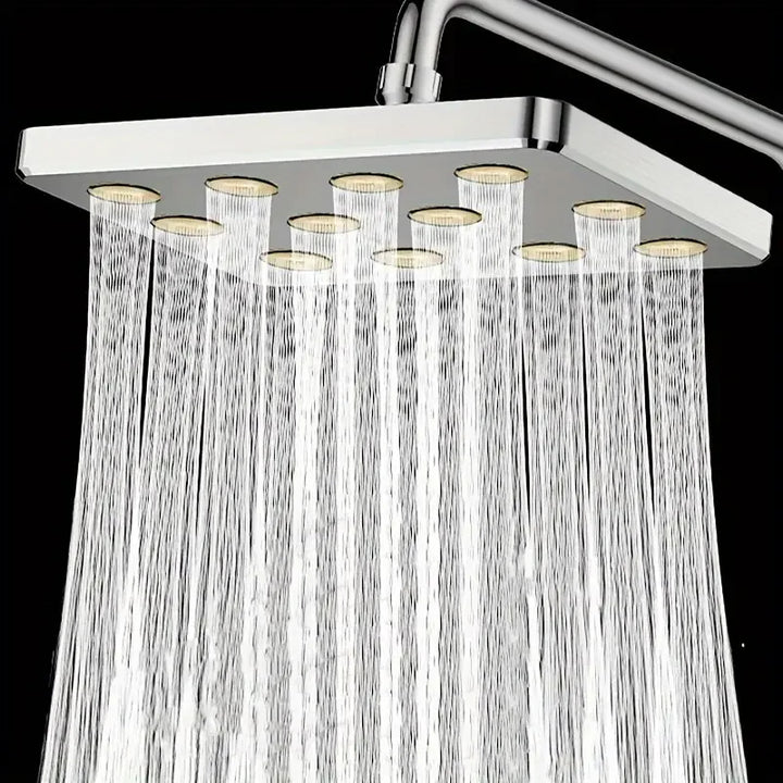 Luxury 10-inch overhead shower head, transforming your bathroom into a home spa with enhanced flow.
