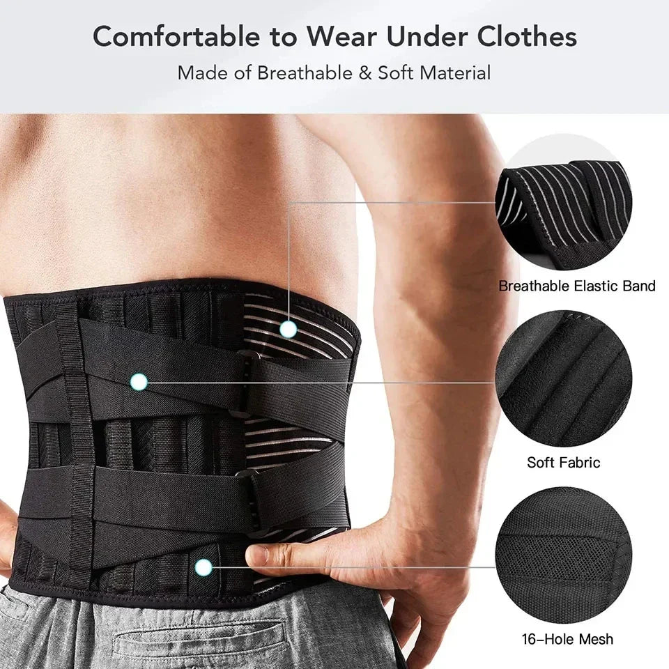 Adjustable unisex back support belt for comfortable lumbar pain relief and daily spine stability.
