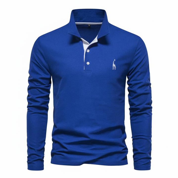 Modern men's slim fit long sleeve polo shirt, a comfortable collared top for everyday fashion & casual style.