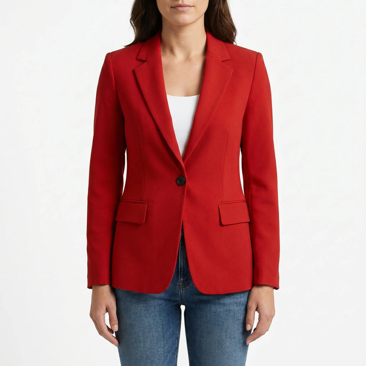 Contemporary fashion blazer for women, a stylish single-button tailored jacket for modern chic style.