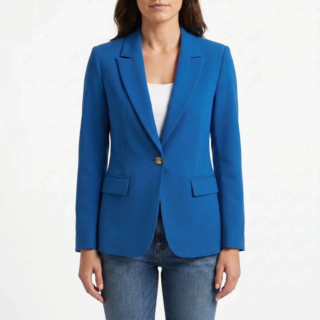 Women's single-button tailored blazer, perfect professional office wear or smart casual business fashion.