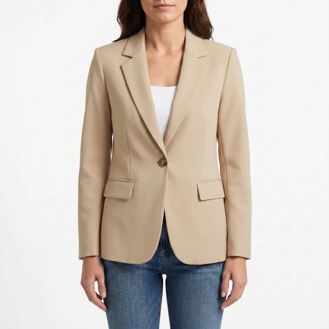 Stylish women's tailored single-button blazer, a professional and contemporary fashion statement.