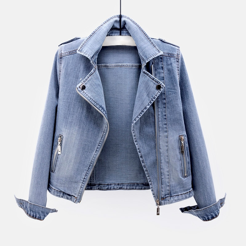 Light blue women's denim jacket, classic fit, perfect for casual, all-season fashion. Timeless style outerwear.