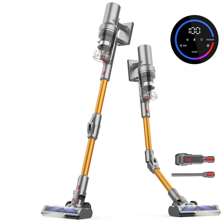Yellow Tavvitaimp18 cordless handheld vacuum with smart dust detection for powerful home cleaning, perfect for pet hair.