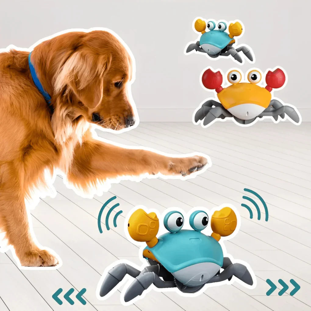 Soft, playful crab-shaped dog toy featuring a squeaker and crinkle paper for engaging canine fun.