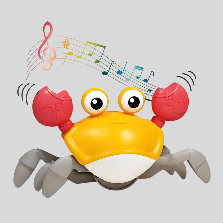 Cute red crab plush dog toy designed with an internal squeaker and crinkle for sensory stimulation.