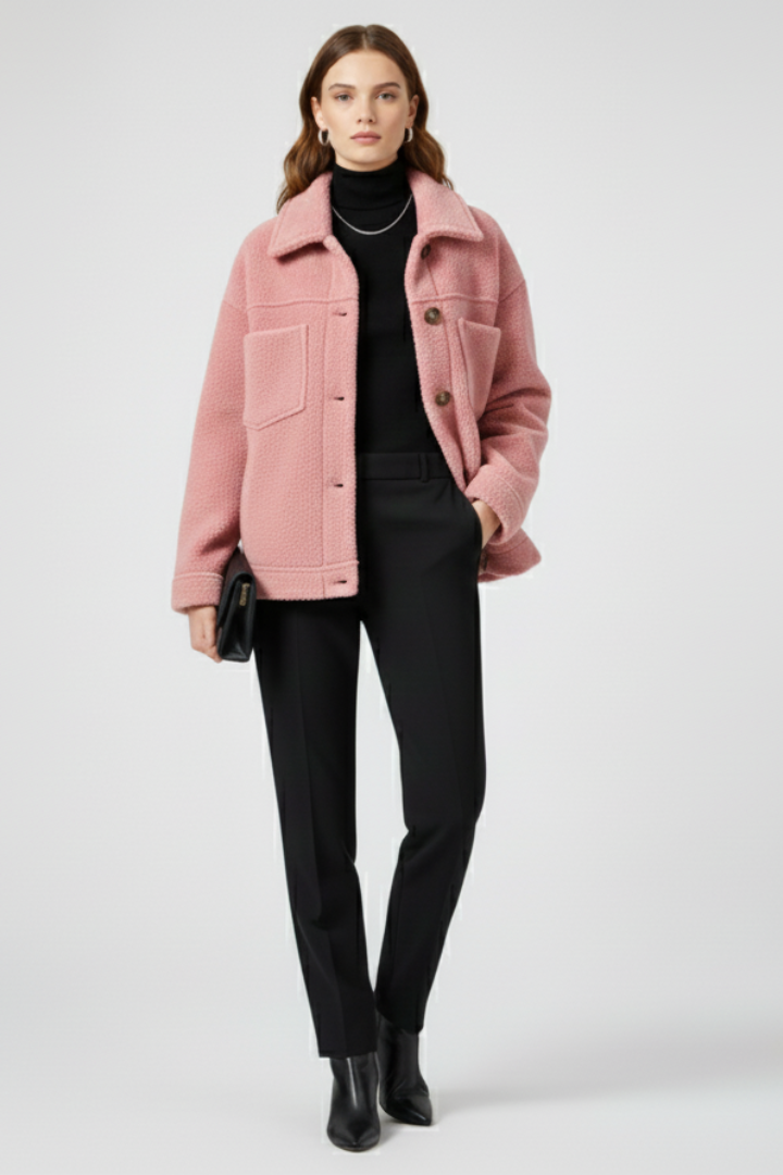Everyday women's warm button-front jacket, featuring spacious pockets and cozy fleece for comfort.