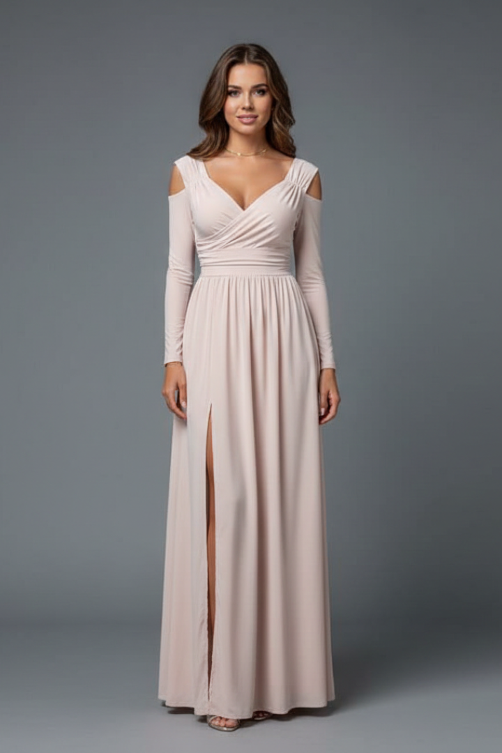 Sophisticated women's maxi dress, V-neck & high side slit. Ideal as an evening gown or party dress.