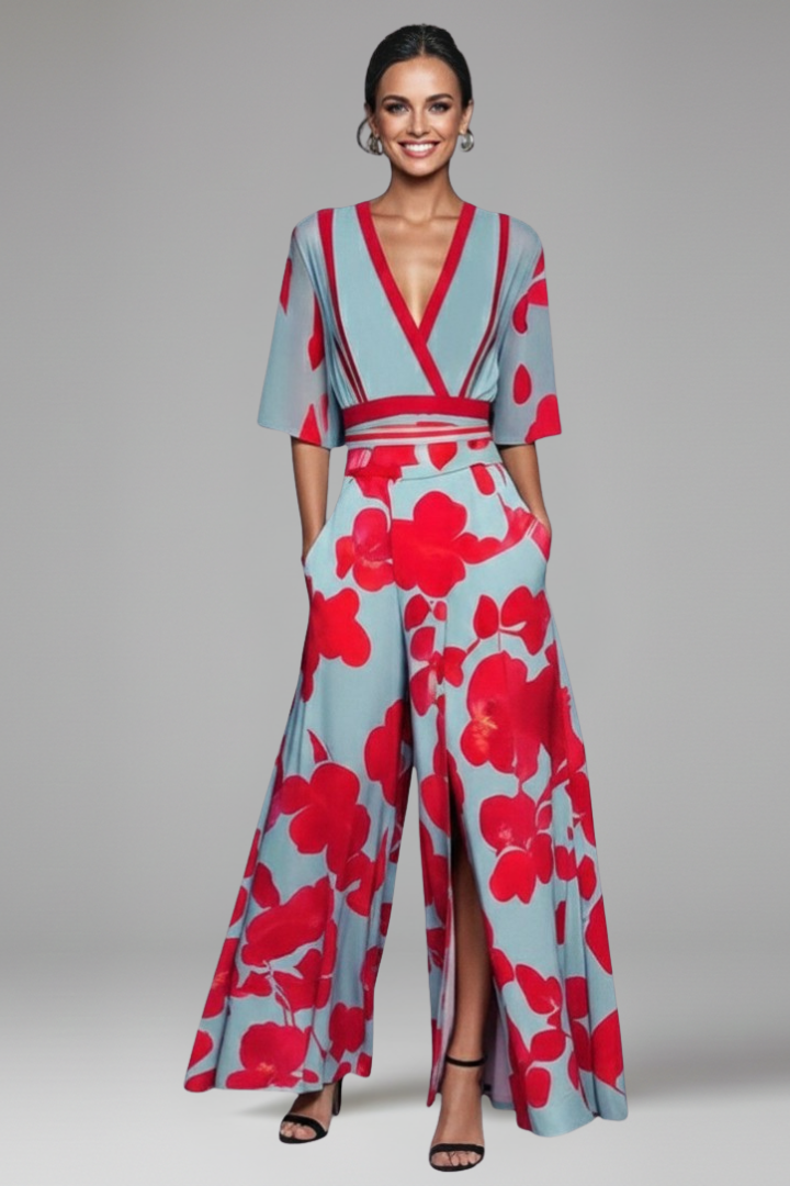 Versatile women's elegant V-neck maxi dress, suitable for casual summer days or formal evening wear.