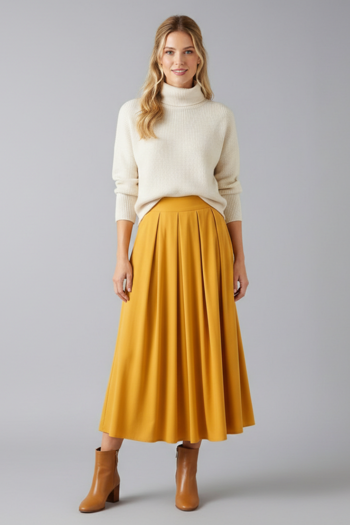 Elegant women's floor-length pleated maxi skirt, high waist design for spring and summer style.
