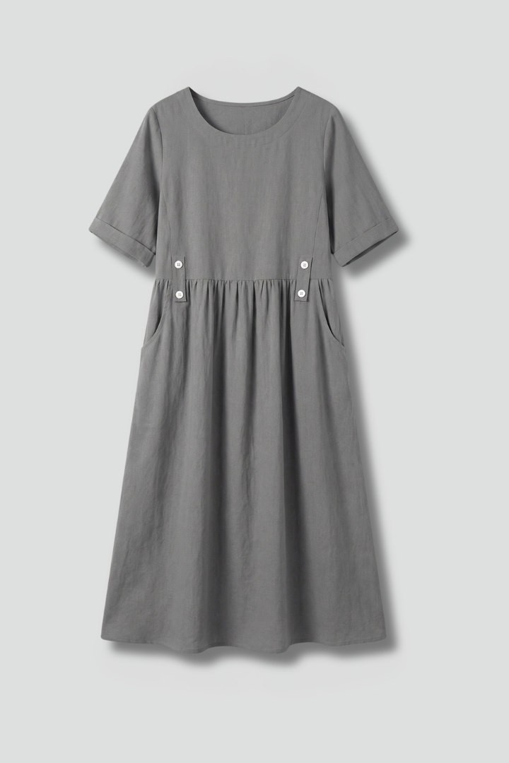 Women's effortless round neck loose fit midi dress for casual summer comfort.