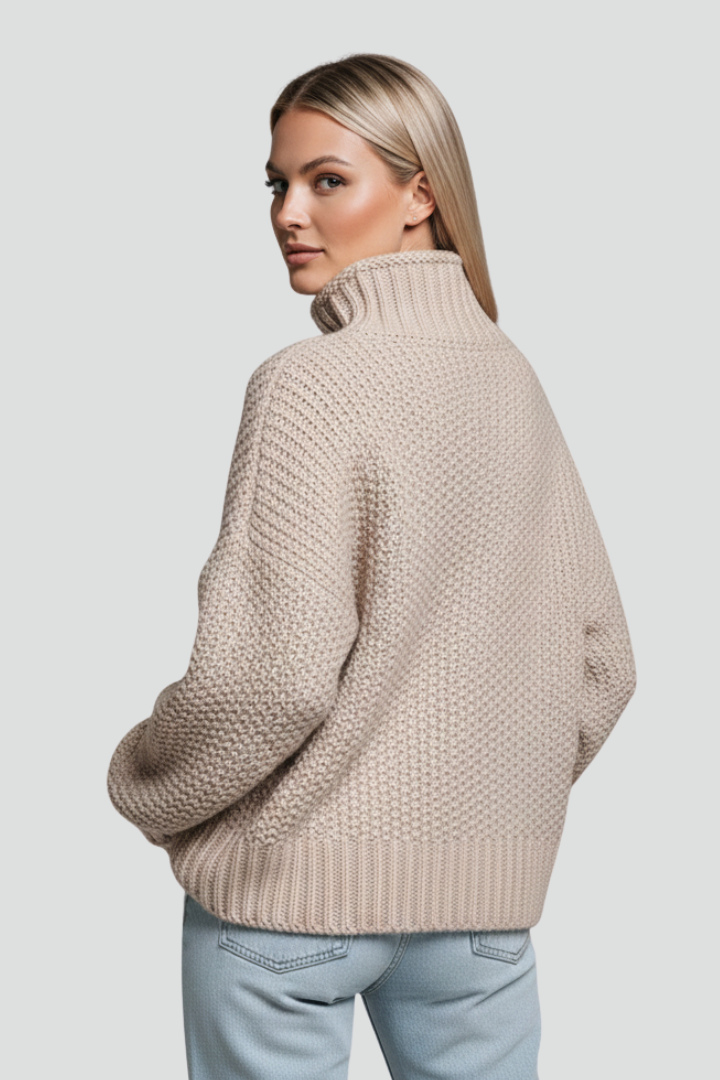 Stylish women's knit turtleneck jumper, textured pattern, comfortable & warm long sleeves.