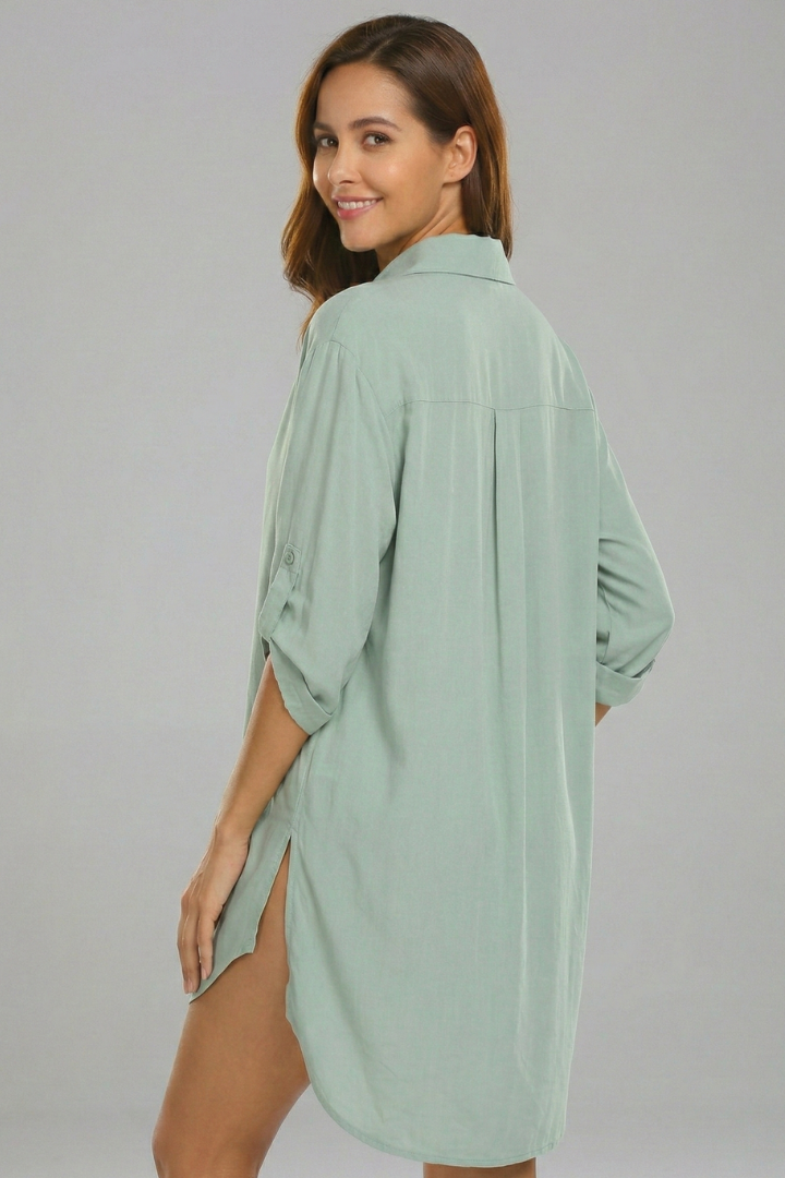 Versatile women's long sleeve tunic dress, perfect for casual wear. Collared V-neck & comfortable loose fit.