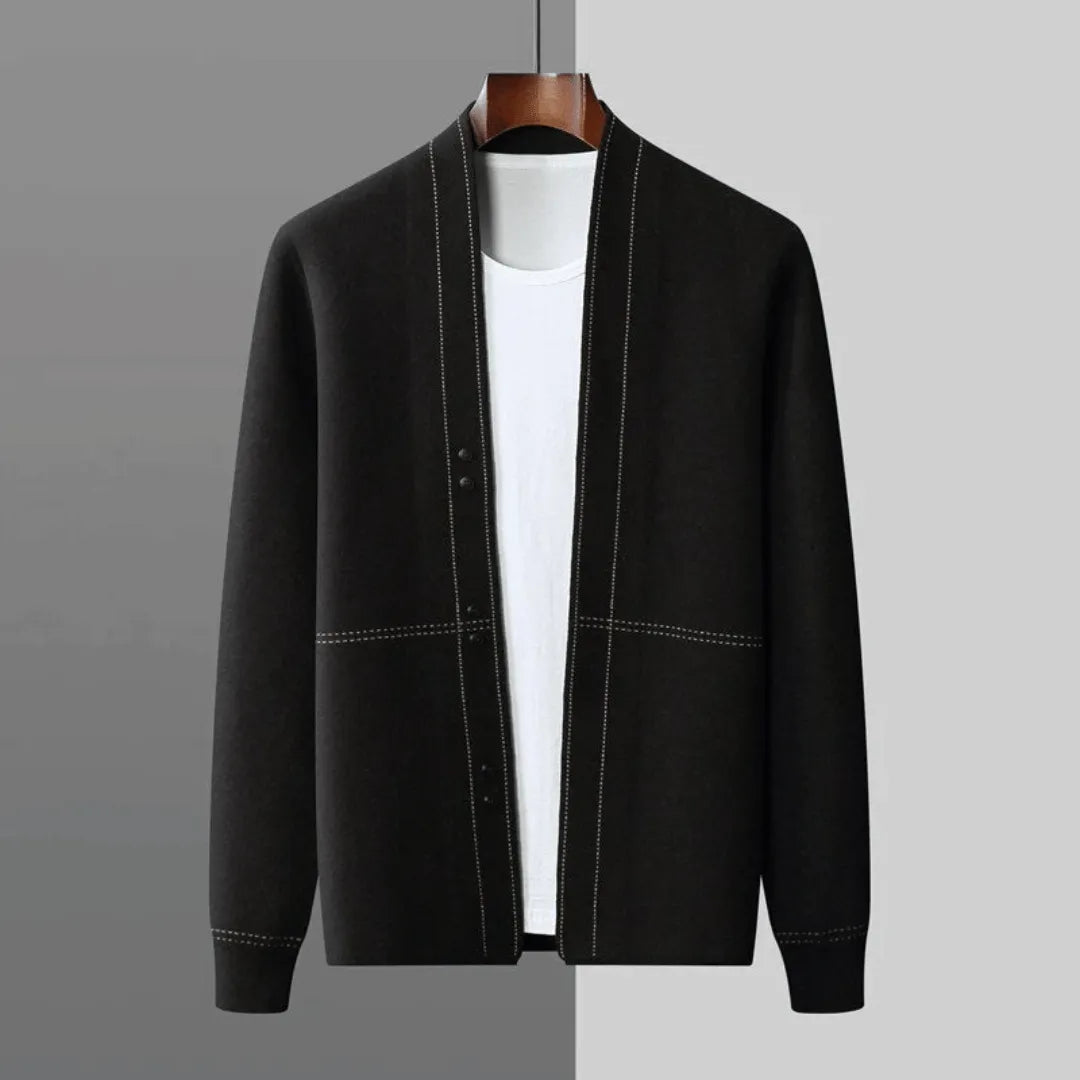 Versatile men's button-front cardigan, a comfortable long sleeve layering top for any season.