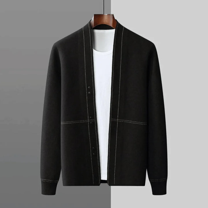Versatile men's button-front cardigan, a comfortable long sleeve layering top for any season.