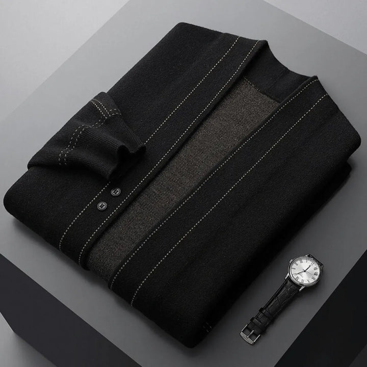 Grey knit cardigan for men, offering a sophisticated smart casual look and everyday comfort.