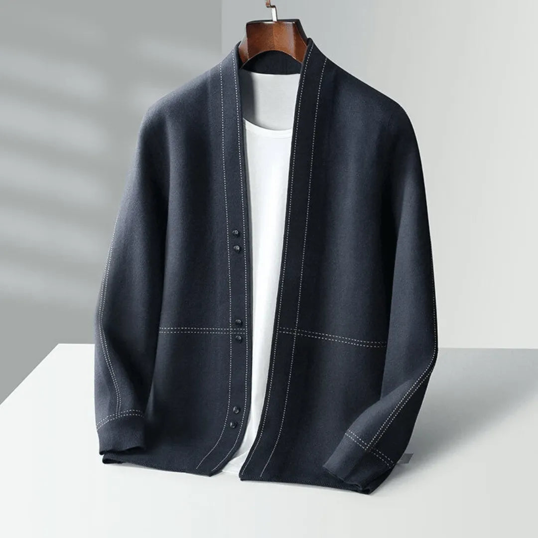 Stylish men's knit sweater cardigan with buttons, perfect for a smart casual or layering outfit.