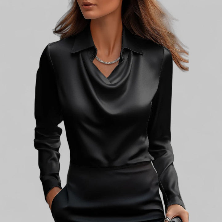 Effortless chic women's draped neck long sleeve top. A sophisticated & versatile blouse for everyday style.
