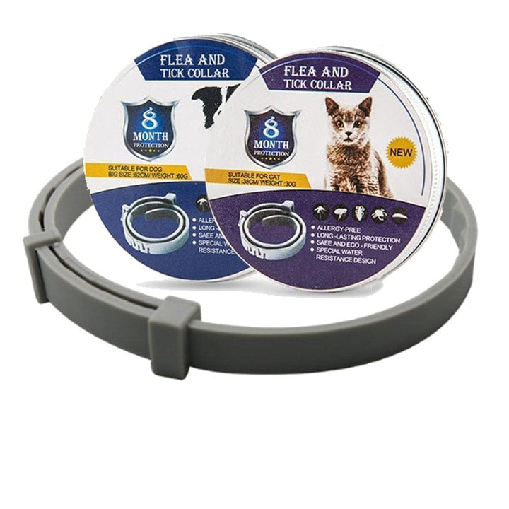 Adjustable pet flea & tick collar for dogs & cats, providing 8 months of waterproof pest protection.