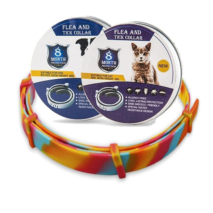 Pet's 8-month waterproof flea & tick collar for dogs and cats, effective pest control solution.