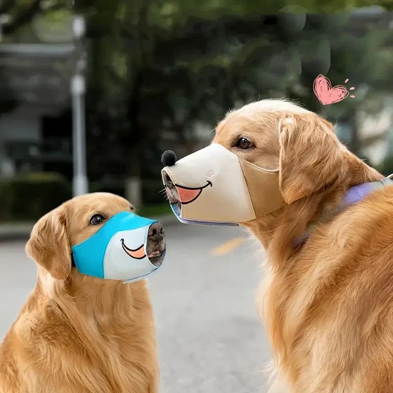 Adjustable sky blue cartoon dog muzzle for pet safety & training. Comfortable, breathable pet accessory.