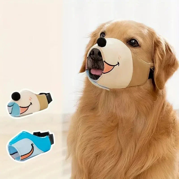 Breathable, adjustable light brown cartoon dog muzzle for pet comfort & safety during training.
