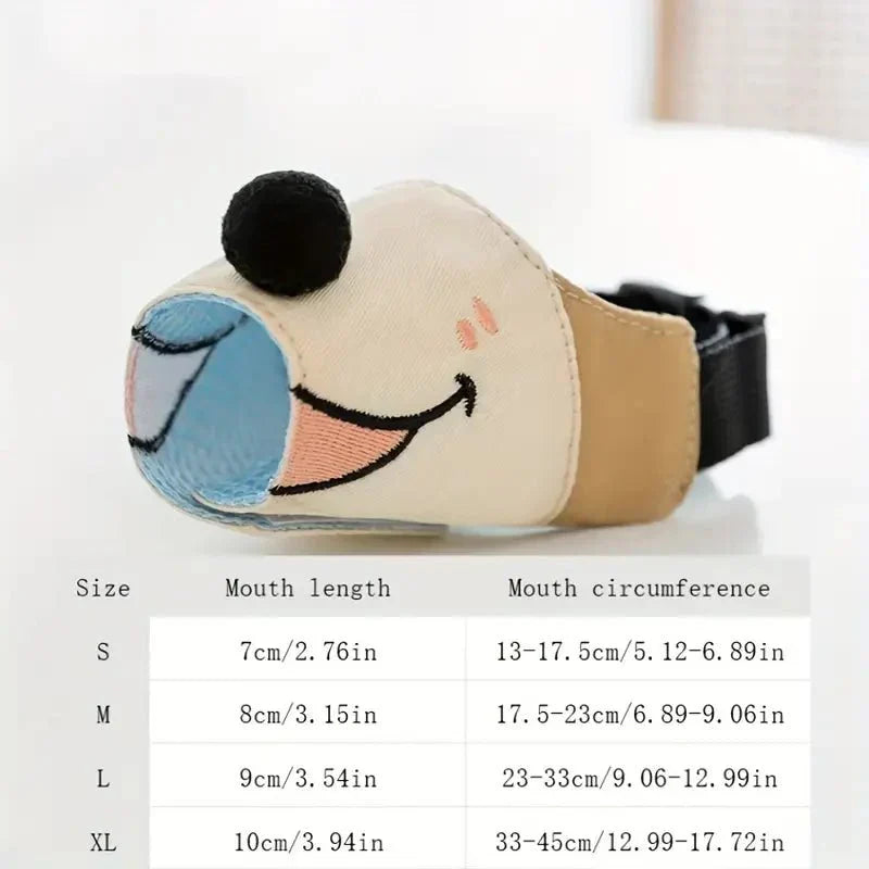 Cartoon dog muzzle, adjustable for comfortable fit. Sky blue pet accessory for safety & training.