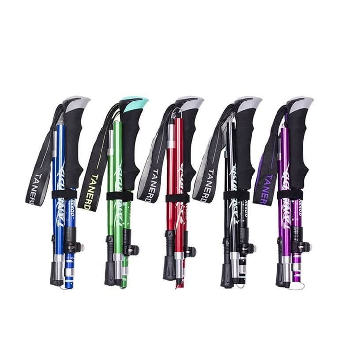 Ergonomic grip adjustable trekking poles, designed for comfortable and secure outdoor adventures.