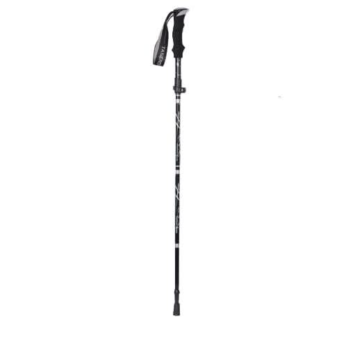 Close-up of an ergonomic grip on an adjustable hiking pole, showing strap detail. Outdoor comfort.