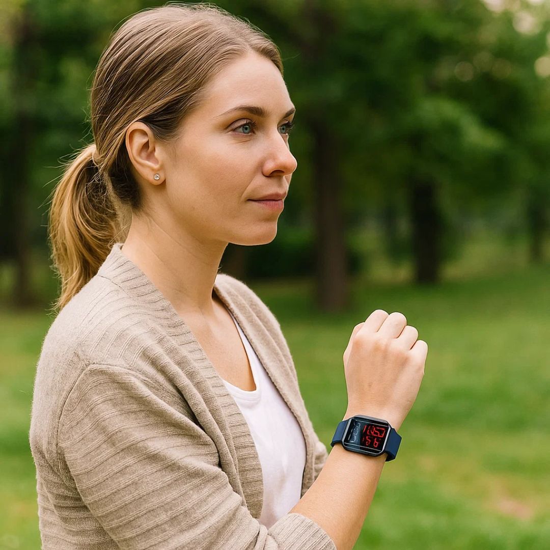 Pain-free blood sugar monitoring smartwatch, offering easy, non-invasive glucose tracking for adults' health.