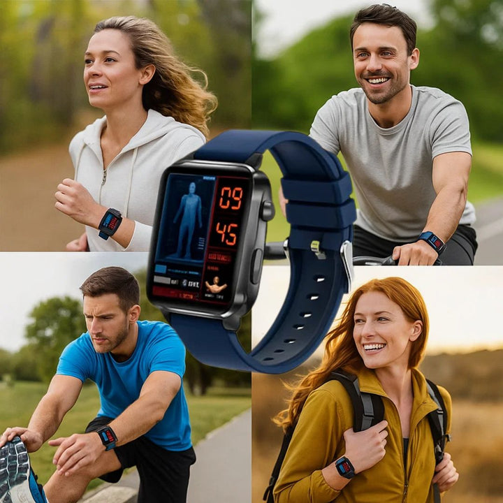 Advanced wearable tech: non-invasive blood sugar monitoring smartwatch for adult diabetes management.