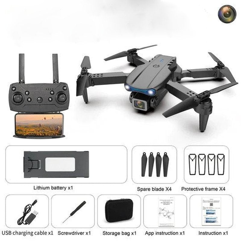 AeroPro extended flight drone with accessories: extra batteries, controller, for outdoor photography.