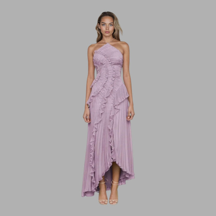 Aira Women's elegant flowy purple maxi dress, perfect for summer vacations or sophisticated evening wear.