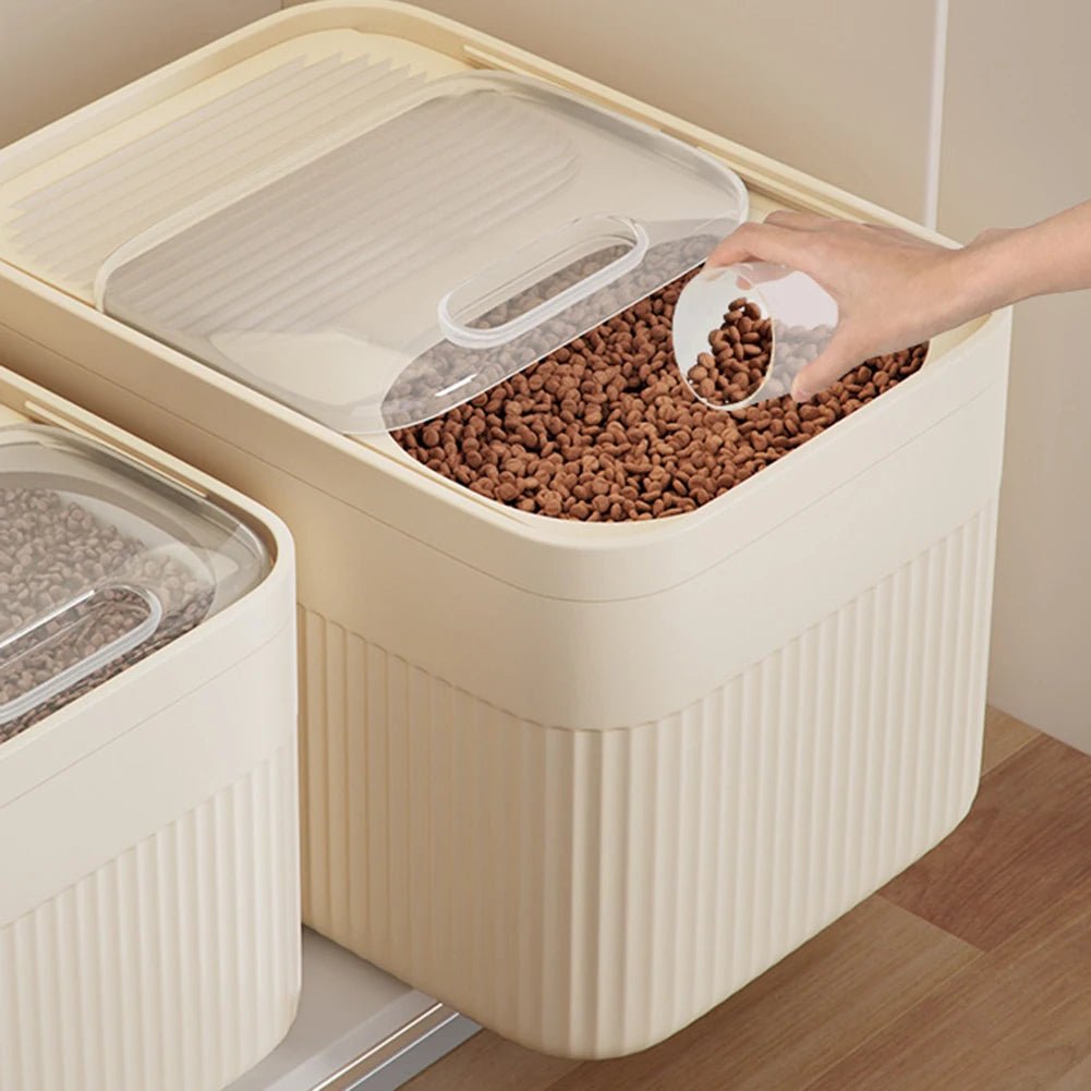 Kitchen organization solution: BPA-free airtight pet food storage for dry dog & cat food.