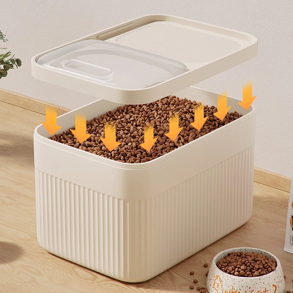 Premium airtight pet food container for dog & cat dry kibble. BPA-free design ensures freshness.