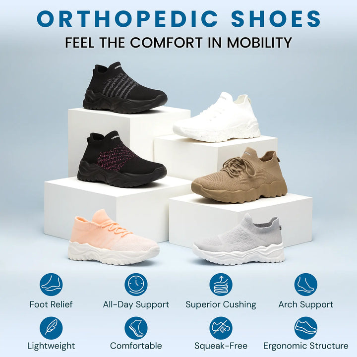 Comfortable white slip-on orthopedic shoes, cushioned and lightweight, great for long shifts.