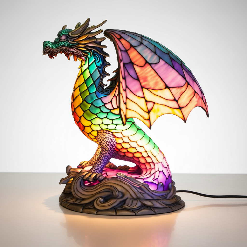 Vibrant mosaic animal lamp, GleamPaw. Handmade decorative lighting for unique home decor and ambient light.